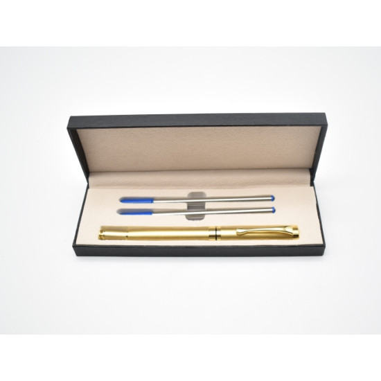 قلم حبر أزرق مع 2 تعبئة في علبة لون ذهبي رقم RP701