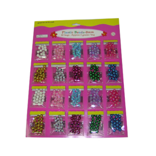 خرز بلاستيك وزن 5غم، 8مل، 9 لون كرت 20/1 رقم 20775