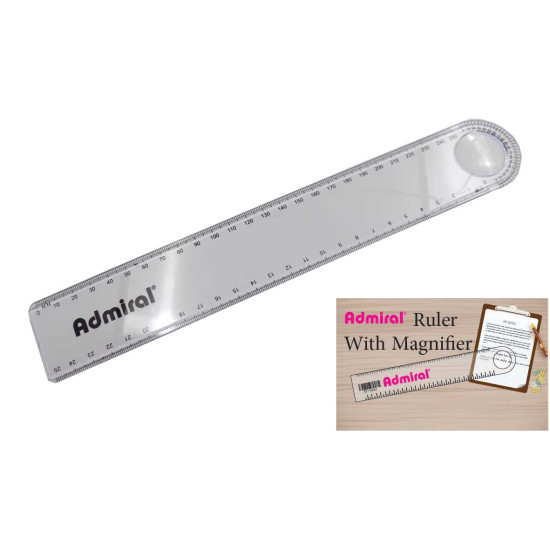 مسطرة شفافة 25سم مع عدسة تكبير  ADMIRAL